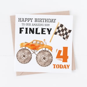 Personalisierte Monster Truck alles Gute zum Geburtstagkarte - Personalisieren Sie mit einem oder Text, Alter - 3., 4., 5., 6., 7. Geburtstag jedes Alter - Sohn Enkel