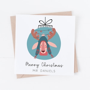 Personalisierte Lehrer Weihnachtskarte - Beste Geschenk für Lehrer - Schulweihnachtsgeschenk - Weihnachtsmann, Rentier, Eisbär