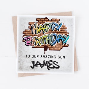 Personalisierte Teenager Geburtstagskarte - Graffiti-Design - Jedes Alter - Sohn, Ehemann, Neffe, Vater, Bruder