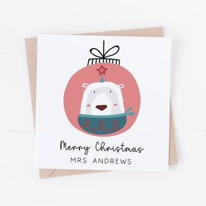 Personalisierte Lehrer Weihnachtskarte - Beste Geschenk für Lehrer - Schulweihnachtsgeschenk - Weihnachtsmann, Rentier, Eisbär