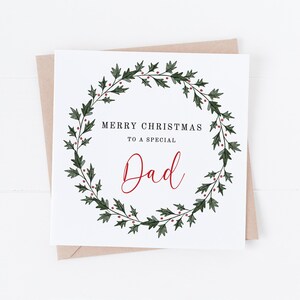 Biglietto di Natale per parenti con ghirlanda di agrifoglio - Personalizzabile con qualsiasi ruolo - papà, nonno, fratello, zio, fidanzato - HW1