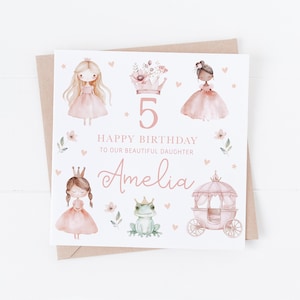 Personalisierte Aquarell Prinzessin Geburtstagskarte - Tochter, Enkelin, Nichte