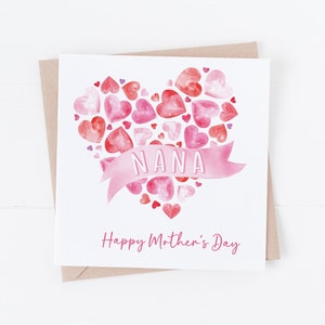 Carte de fête des mères aquarelle coeurs MUM, NANA, MUMMY - maman, maman, grand-mère, grand-mère MDHOH1