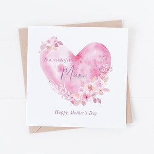 Carte de fête des mères rose aquarelle coeur - maman, maman, grand-mère, grand-mère MHCH1