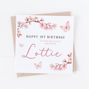 Cartão de feliz aniversário personalizado com flor de cerejeira - Personalize com qualquer texto - Aniversário de crianças ou adultos