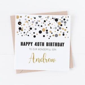Confettis noir et or - carte de joyeux anniversaire - à personnaliser avec n'importe quel texte - 16e, 18e, 21e, 30e, 40e, 50e, 60e, 70e, 80e, 90e