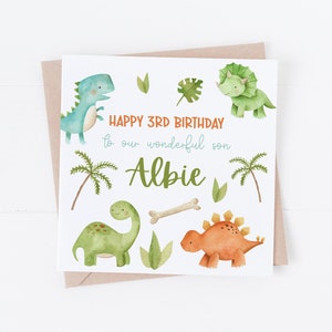 Aquarell Dino - Personalisierte Dinosaurier alles Gute zum Geburtstagkarte - Personalisieren Sie mit jedem Text oder Alter - 1., 2., 3., 4., 5.