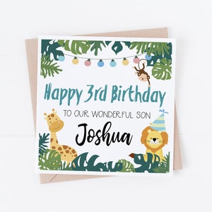 Personalisierte Dschungel Geburtstagskarte - Personalisieren Sie mit einem beliebigen Text oder Alter - 1., 2., 3., 4., 5. Geburtstag BC4