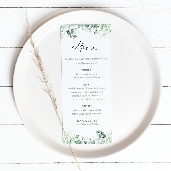 Eucalyptus - Personalised Wedding Menu Cards - Pack of 10