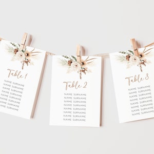 Boho Pampas Grass - Bruiloft zitplaatsen Plan kaarten - Zitplaatsen grafiek