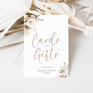 Bordje met boho-bloemen pampaskaarten en cadeaus - tafelborden bruiloft - personaliseer met tekst - A5-, A4-, A3- of A2-kaarten of foamboards