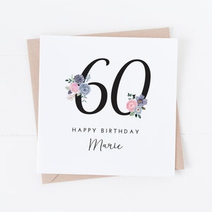 Carte d'anniversaire personnalisée - numéro floral féminin - tout âge - 18ème 21ème 30ème 40ème 50ème 60ème 70ème 80ème 90ème 100ème BC54