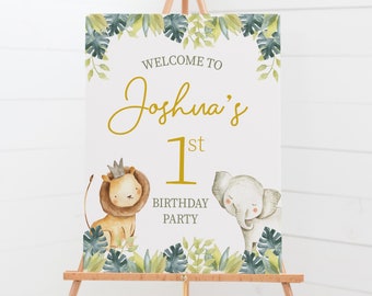 Personalised Watercolour Jungle Safari Birthday Welcome Sign - Digital or Printed Copy - A1, A2, A3 or A4