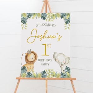 Personalised Watercolour Jungle Safari Birthday Welcome Sign - Digital or Printed Copy - A1, A2, A3 or A4