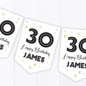 Gold & Black Birthday Bunting - Party banner Decoration - Any age - 18th 21st 30th 40th 50th 60th 70th etc B39