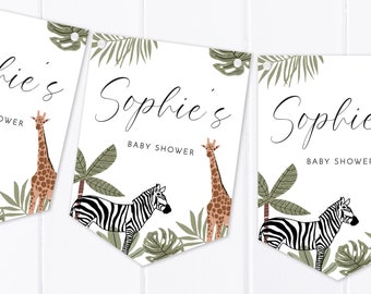 Personalised Baby Shower Bunting - Safari Animal Design - Party banner Decoration - Mummy to be