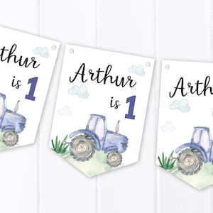 Personalised Blue Tractor Happy Birthday Bunting - Children's Party Decoration Banner / Garland - Any Age - John Deere