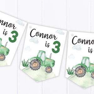 Personalised Green Tractor Happy Birthday Bunting - Children's Party Decoration Banner / Garland - Any Age - John Deere B40