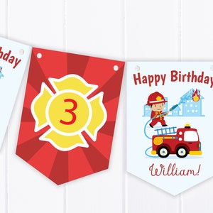 Fireman / Fire Engine Happy Birthday Bunting - Personalised Children's Party Decoration Banner / Garland B51