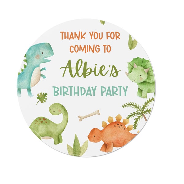24 Personalised Dinosaur Birthday Party Thank You Stickers - Bag / Cone Seals ST19