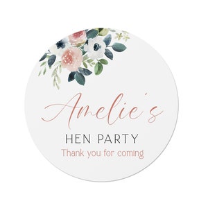 24 Personalised Bridal Shower / Hen Party Stickers - Dusky Pink Floral Design - Thank You Labels