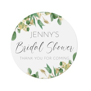 24 Personalised Bridal Shower / Hen Party Stickers - Bright Green and Gold Eucalyptus Design - Thank You Labels