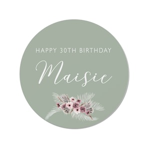 24 Personalised Sage Green and White Birthday Stickers - Thank You, Happy Birthday, Party Bags, Sweet Cones