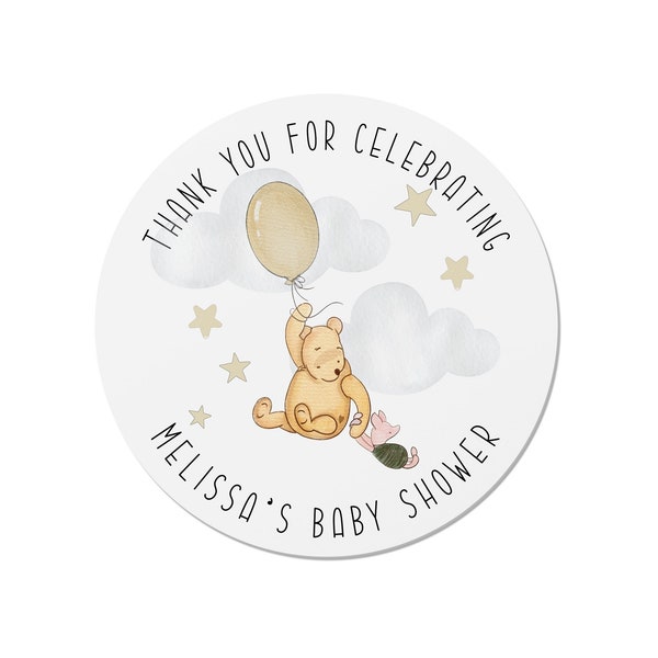 24 Personalised Baby Shower Stickers - Classic Winnie the Pooh Design - Thank You Labels