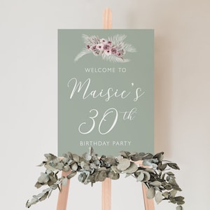 A2, A3 or A4 Personalised Sage Green and White Birthday Welcome Sign - Any Age - Digital or Printed Copy
