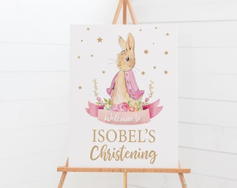 A1, A2, A3 or A4 Personalised Pink Bunny Rabbit Welcome Sign - Christening - Baby Shower - Any event - Digital or Printed Copy