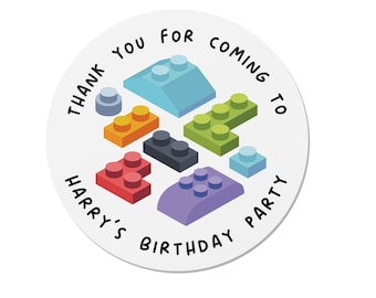 24 Personalised Lego Construction Birthday Stickers - Thank You Favour Labels