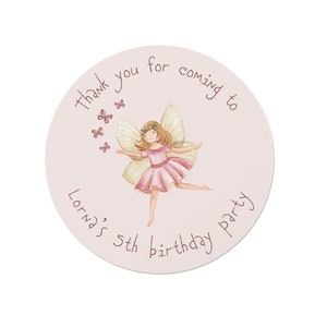 24 Personalised Fairy Garden Birthday Stickers - Thank You, Happy Birthday, Party Bags, Sweet Cone Seals