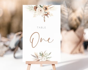 Boho Floral Pampas Grass Wedding Table Number Cards