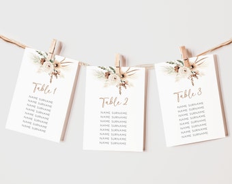 Boho Pampas Grass - Wedding Seating Plan Cards - Seating Chart