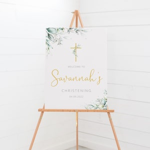 Personalised Gold Eucalyptus Christening Welcome Sign - Communion, Baptism, Naming Day - A1, A2, A3 or A4 - Digital or Printed Copy