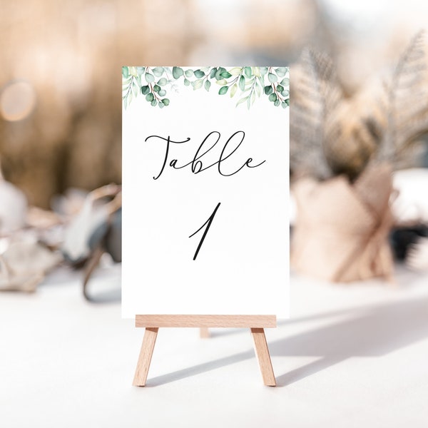 Eucalyptus Wedding Table Number Cards -  Minimalist Design