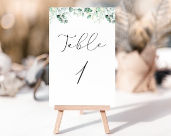 Eucalyptus Wedding Table Number Cards -  Minimalist Design
