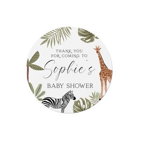 24 Personalised Baby Shower Stickers - Jungle Safari Design - Thank You Labels