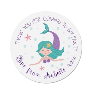 24 Personalised Mermaid Birthday Stickers - Thank You, Happy Birthday - 4 Designs ST16