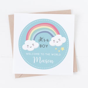 Nouvelle carte bébé Blue Rainbow personnalisée - It’s a Boy - Personnaliser avec texte - Bienvenue dans le monde GC5