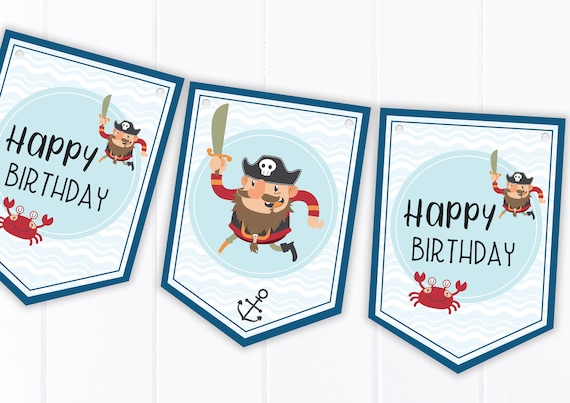 Pirate Happy Birthday Bunting Children s Party Decoration Banner  