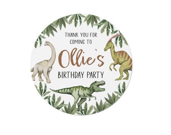 24 Personalised Dinosaur Birthday Party Thank You Stickers - Bag / Cone Seals