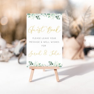 Eucalyptus Gold - Wedding Table Signs - Personalise with any text - A5, A4, A3 or A2 Cards or Foam boards
