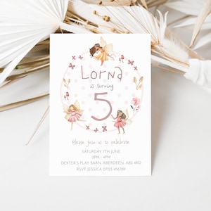 Invitaciones de fiesta de cumpleaños personalizadas de jardín de hadas - con sobres - Invitaciones de fiesta de pijamas - Invitación de niña 5, 6, 7, 8