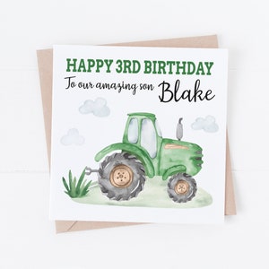 Personalisierte Geburtstagskarte mit grünem Traktor - Personalisieren Sie mit einem beliebigen Text oder Alter - 1., 2., 3., 4., 5. Geburtstag - BC1A