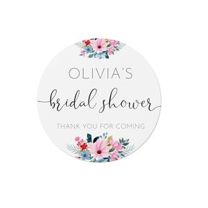 24 Personalised Bridal Shower / Hen Party Stickers - Bright Pink Rose Floral Design - Thank You Labels