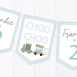 Choo Choo Look Who's Two - Personalised Train Happy Birthday Bunting - Children's Party Decoration Banner - Age 2 - 2nd Birthday