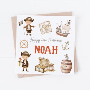 Giovane pirata - Biglietto di auguri di buon compleanno personalizzato con acquerello - qualsiasi testo o età - qualsiasi età - figlio, nipote, nipote