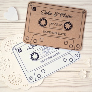 Vintage Retro Cassette Tape Save the Date Cards w/envelopes image 1