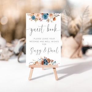 Dusky Blue - bord bruiloftsgastenboek - personaliseer met tekst of namen - A5-, A4-, A3- of A2-kaarten of foamboards
